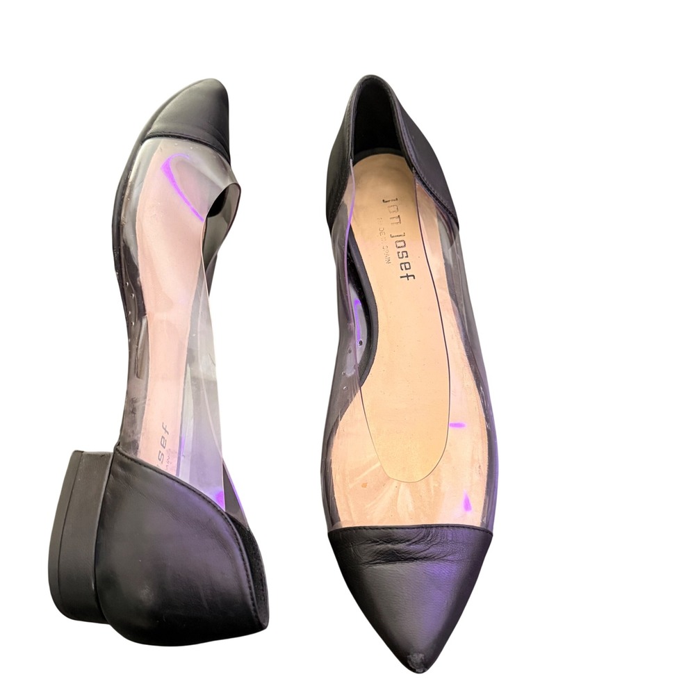 Jon Josef Pointed Toe Clear Black Leather Ballet Flats Size 7 Preppy Casual Chic